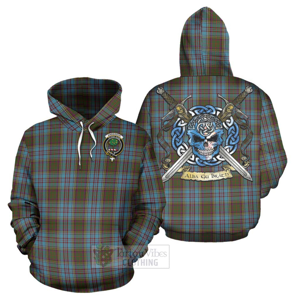 Tartan Vibes Clothing Anderson Tartan Hoodie with Family Crest Celtic Skull Style