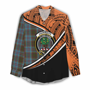 Anderson Crest Tartan Women's Casual Shirt with Polynesian Vibes Style - Orange Version