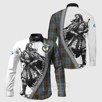 Anderson Tartan Clan Crest Long Sleeve Button Shirt with Highlander Warrior Celtic Style