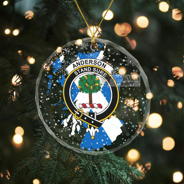 Anderson Clan Crest Christmas Glass Ornament with Scotland Map