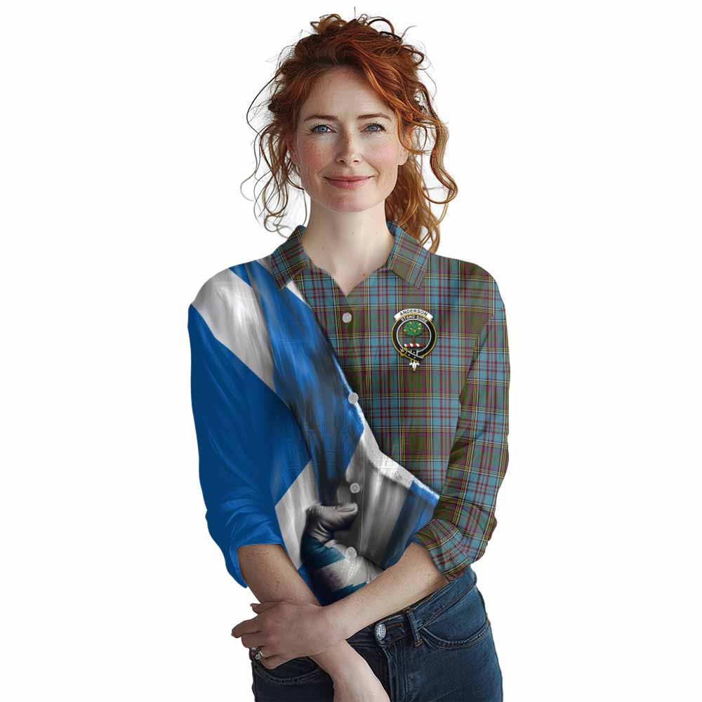 Tartan Vibes Clothing Anderson Tartan Women's Casual Shirt with Family Crest Scotland Patriotic Style