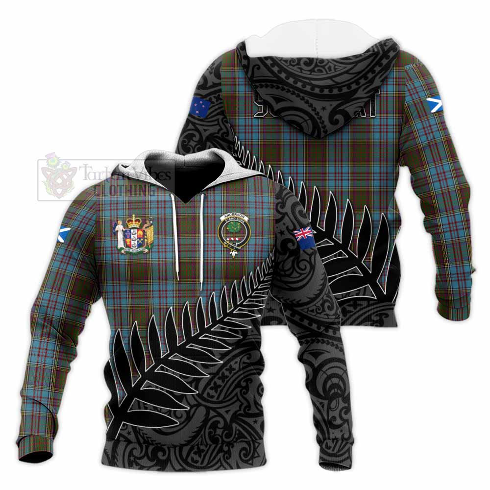 Tartan Vibes Clothing Anderson Crest Tartan Knitted Hoodie with New Zealand Silver Fern Half Style