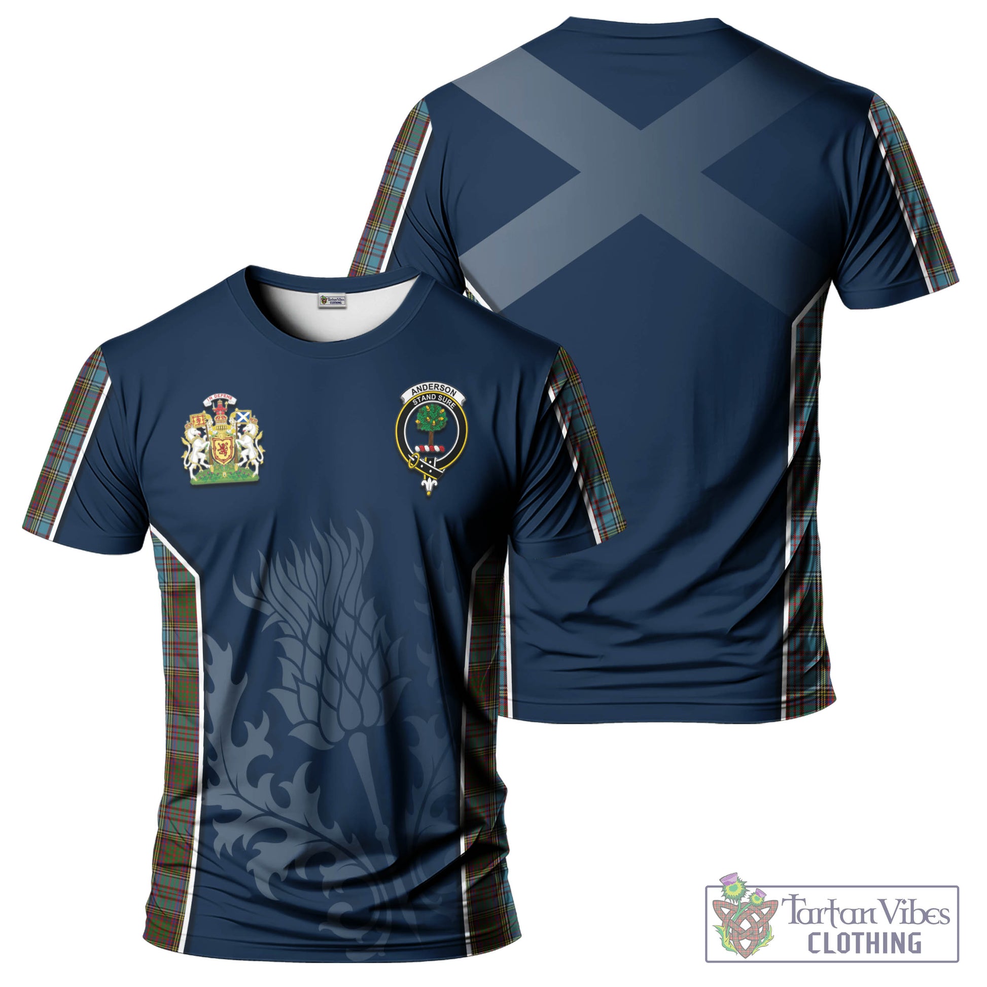 Tartan Vibes Clothing Anderson Tartan T-Shirt with Family Crest and Scottish Thistle Vibes Sport Style