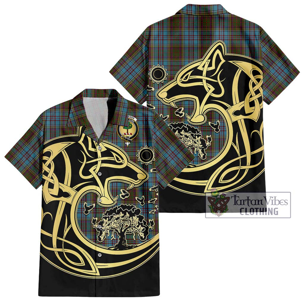 Anderson Tartan Short Sleeve Button Shirt with Family Crest Celtic Wolf Style Kid - Tartan Vibes Clothing