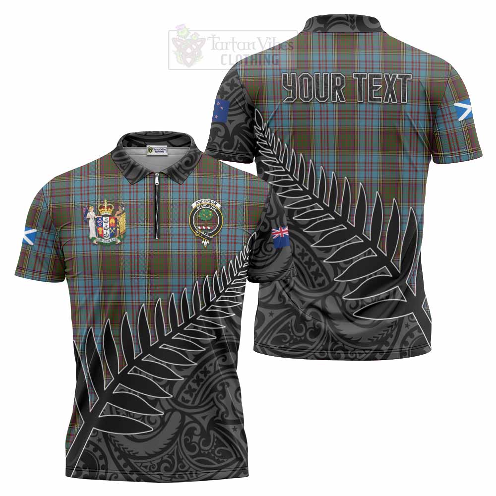 Tartan Vibes Clothing Anderson Crest Tartan Zipper Polo Shirt with New Zealand Silver Fern Half Style