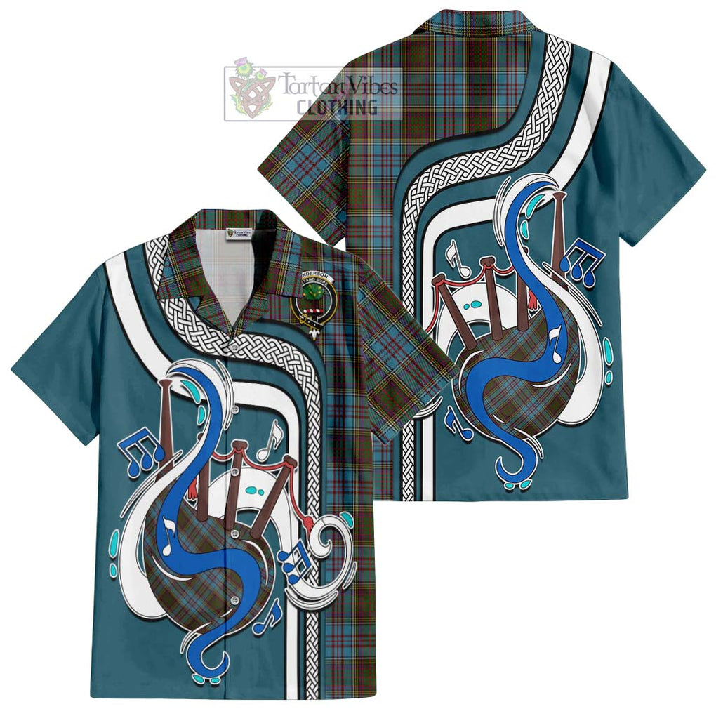 Anderson Tartan Short Sleeve Button Shirt with Epic Bagpipe Style Kid - Tartanvibesclothing Shop