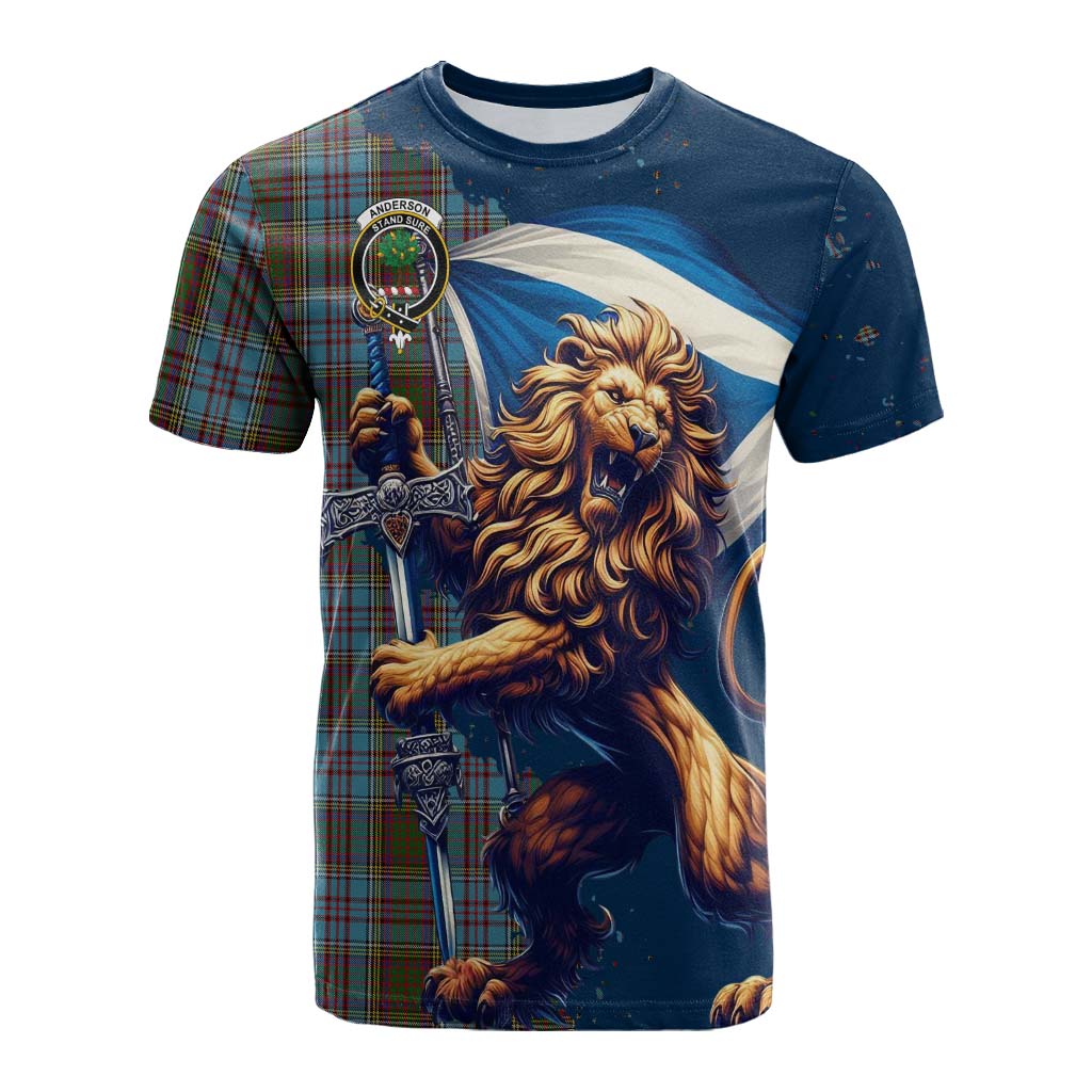 Tartan Vibes Clothing Anderson Tartan Family Crest Cotton T-shirt with Scottish Majestic Lion