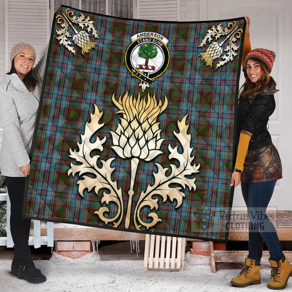 Tartan Vibes Clothing Anderson Tartan Quilt with Family Crest and Golden Thistle Style