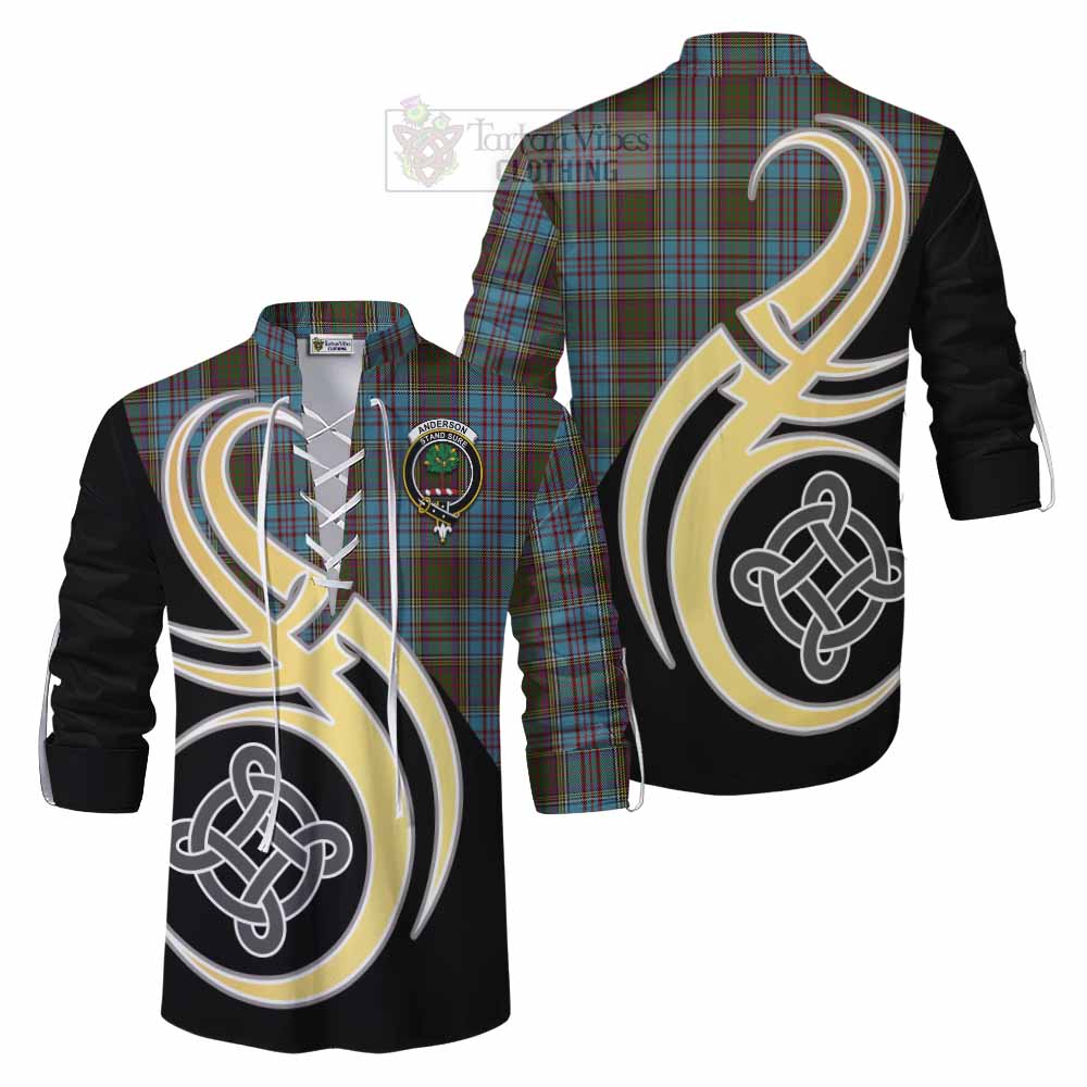 Tartan Vibes Clothing Anderson Tartan Ghillie Kilt Shirt with Family Crest and Celtic Symbol Style