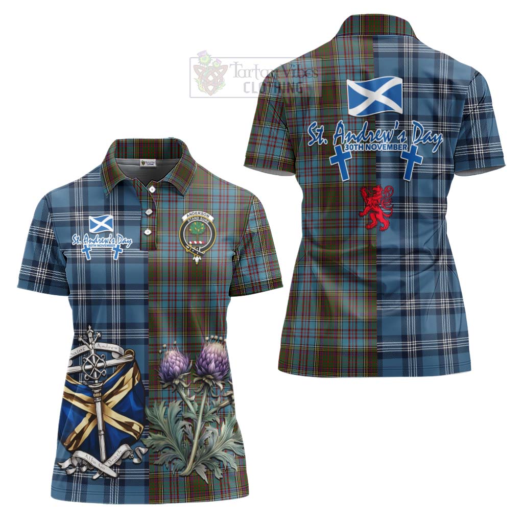 Tartan Vibes Clothing Anderson Tartan Women's Polo Shirt Happy St. Andrew's Day Half Tartan Style