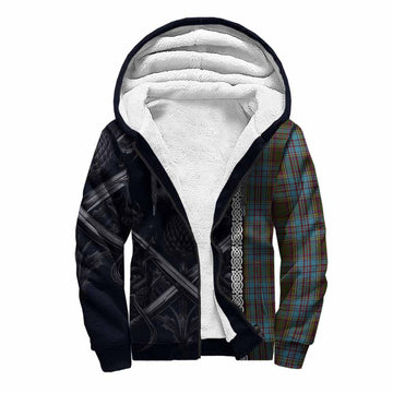 Anderson Tartan Sherpa Hoodie with Family Crest Cross Sword Thistle Celtic Vibes