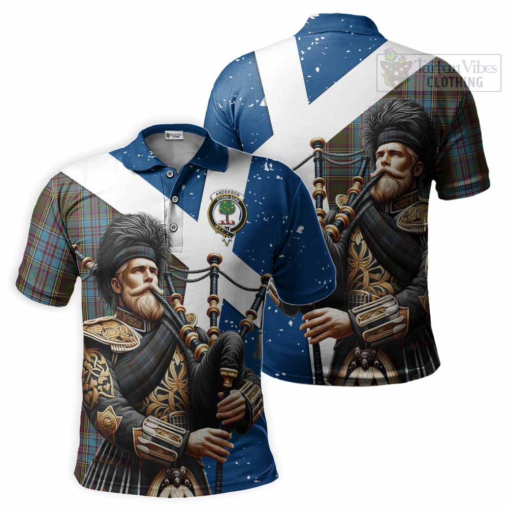 Tartan Vibes Clothing Anderson Tartan Polo Shirt with Family Crest Scottish Bagpiper Vibes