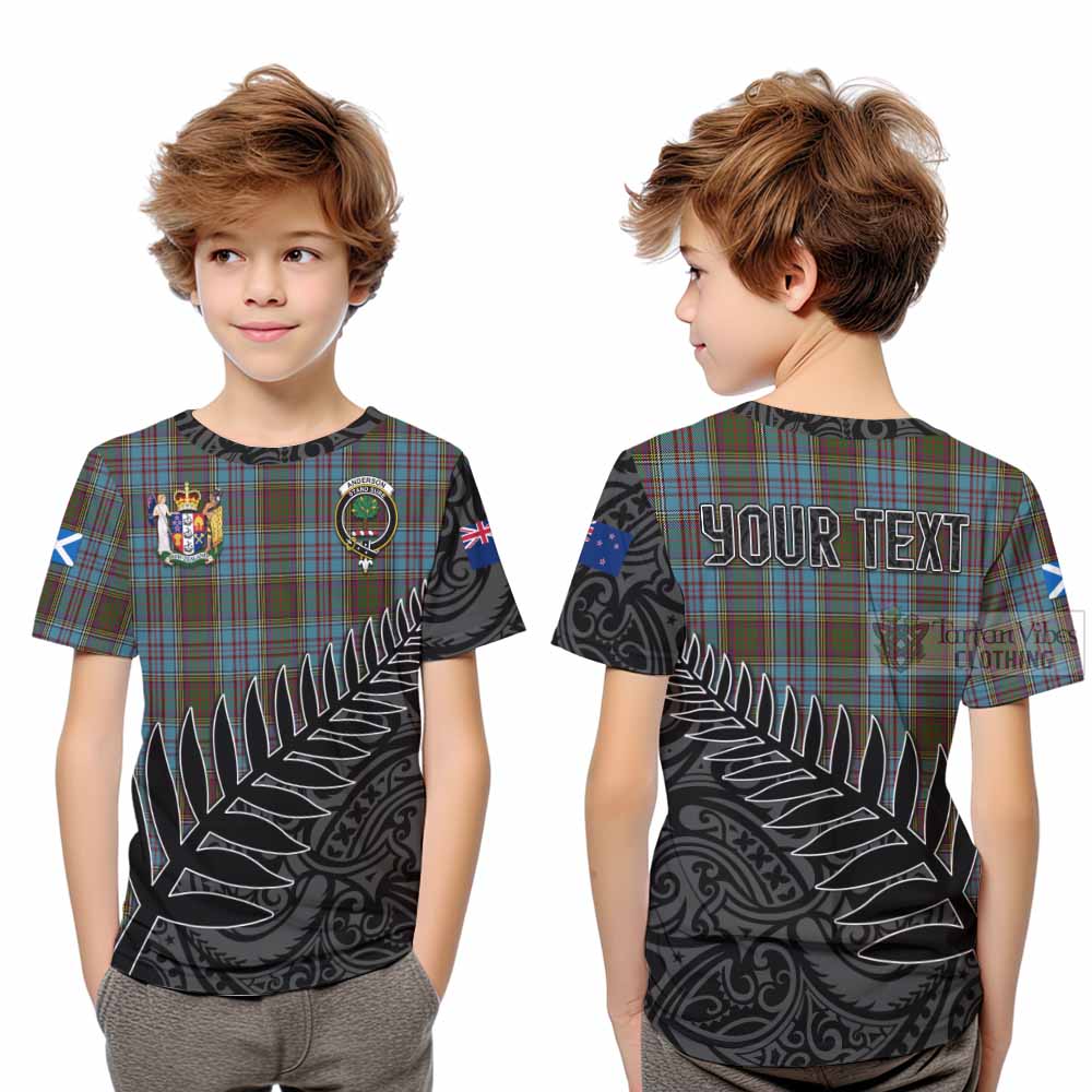 Tartan Vibes Clothing Anderson Crest Tartan Kid T-Shirt with New Zealand Silver Fern Half Style