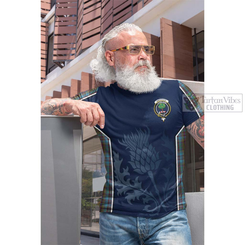 Tartan Vibes Clothing Anderson Tartan Cotton T-shirt with Family Crest and Scottish Thistle Vibes Sport Style