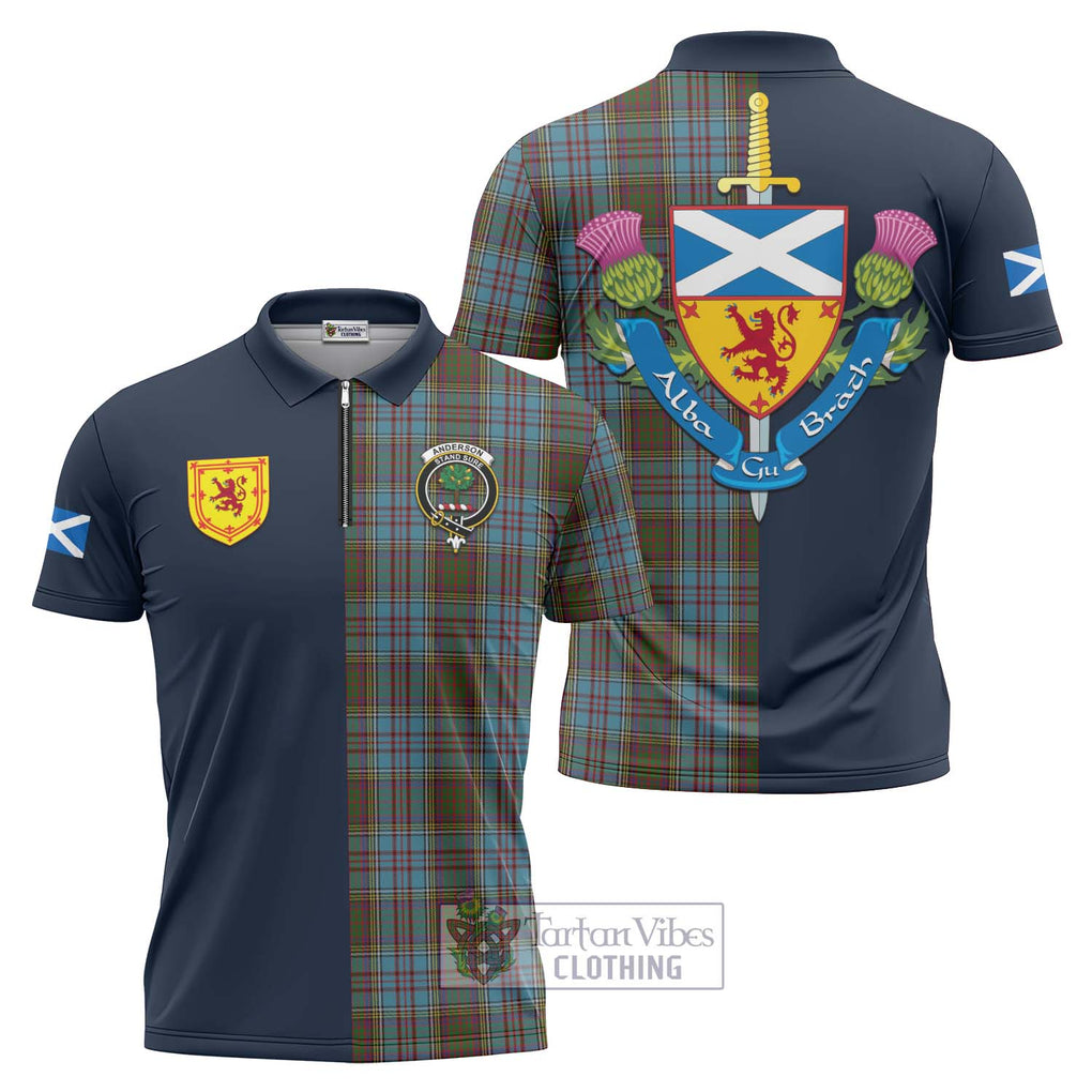 Tartan Vibes Clothing Anderson Tartan Zipper Polo Shirt with Scottish Lion Royal Arm Half Style