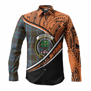 Anderson Crest Tartan Long Sleeve Button Shirt with Polynesian Vibes Style - Orange Version