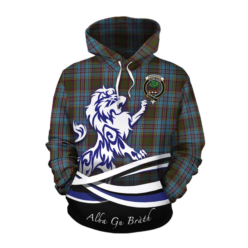 Tartan Vibes Clothing Anderson Tartan Cotton Hoodie with Alba Gu Brath Regal Lion Emblem