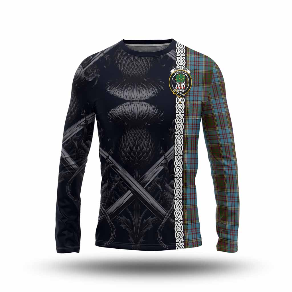 Tartan Vibes Clothing Anderson Tartan Long Sleeve T-Shirt with Family Crest Cross Sword Thistle Celtic Vibes