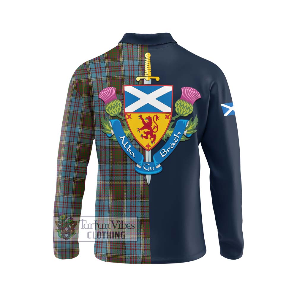 Tartan Vibes Clothing Anderson Tartan Long Sleeve Polo Shirt with Scottish Lion Royal Arm Half Style