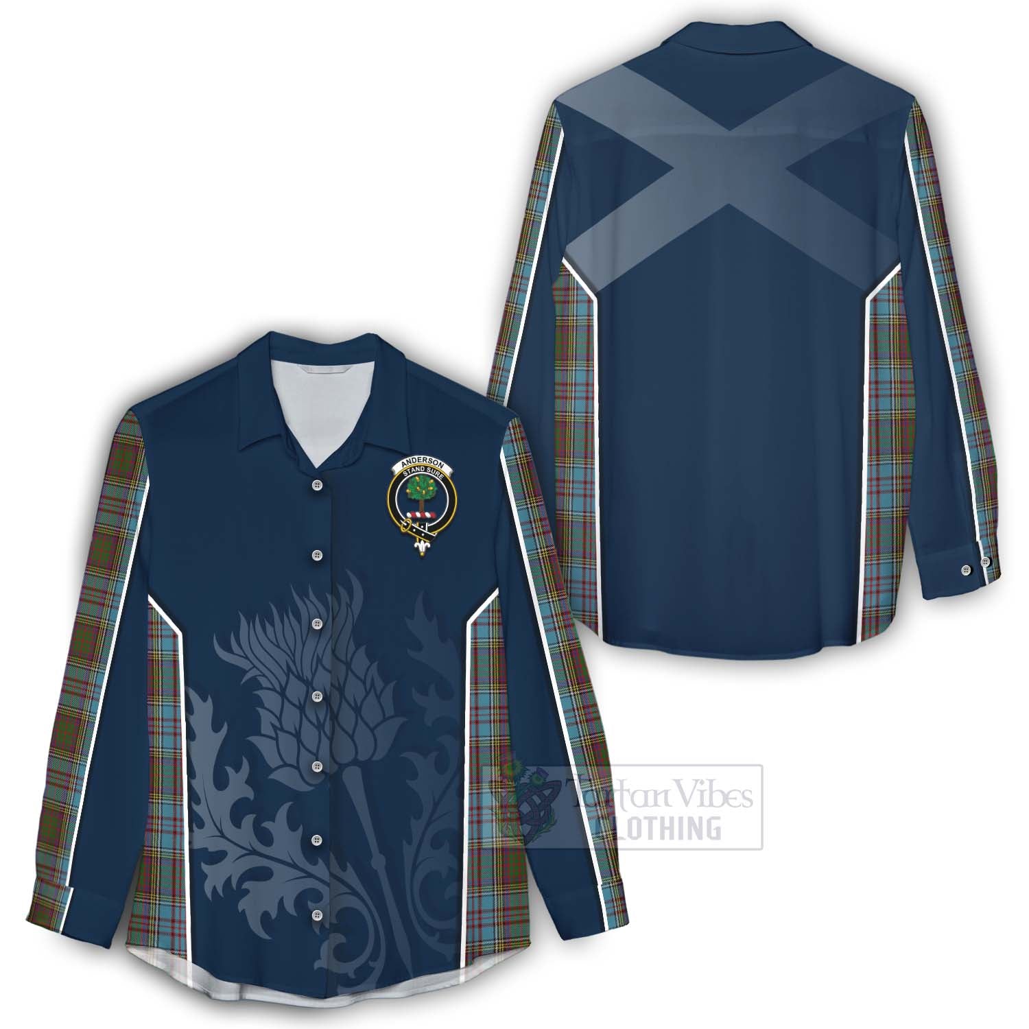 Tartan Vibes Clothing Anderson Tartan Women's Casual Shirt with Family Crest and Scottish Thistle Vibes Sport Style