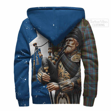 Anderson Tartan Sherpa Hoodie with Family Crest Scottish Bagpiper Vibes