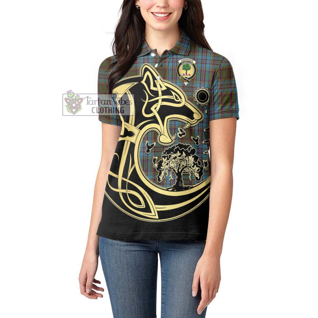 Anderson Tartan Women's Polo Shirt with Family Crest Celtic Wolf Style - Tartanvibesclothing Shop