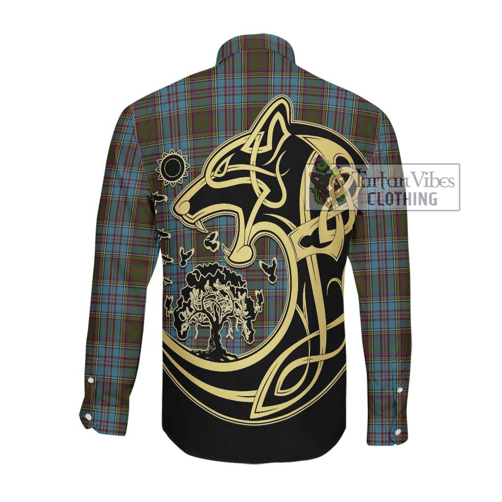 Anderson Tartan Long Sleeve Button Shirt with Family Crest Celtic Wolf Style Men's Shirt - Tartan Vibes Clothing