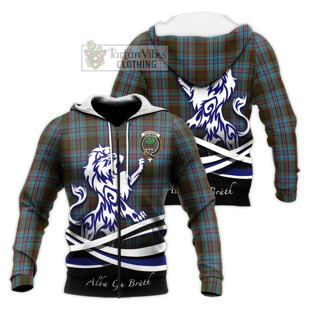 Anderson Tartan Knitted Hoodie with Alba Gu Brath Regal Lion Emblem Unisex Knitted Zip Hoodie - Tartanvibesclothing Shop