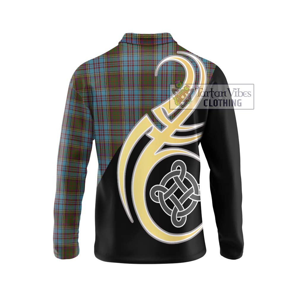 Anderson Tartan Long Sleeve Polo Shirt with Family Crest and Celtic Symbol Style - Tartan Vibes Clothing