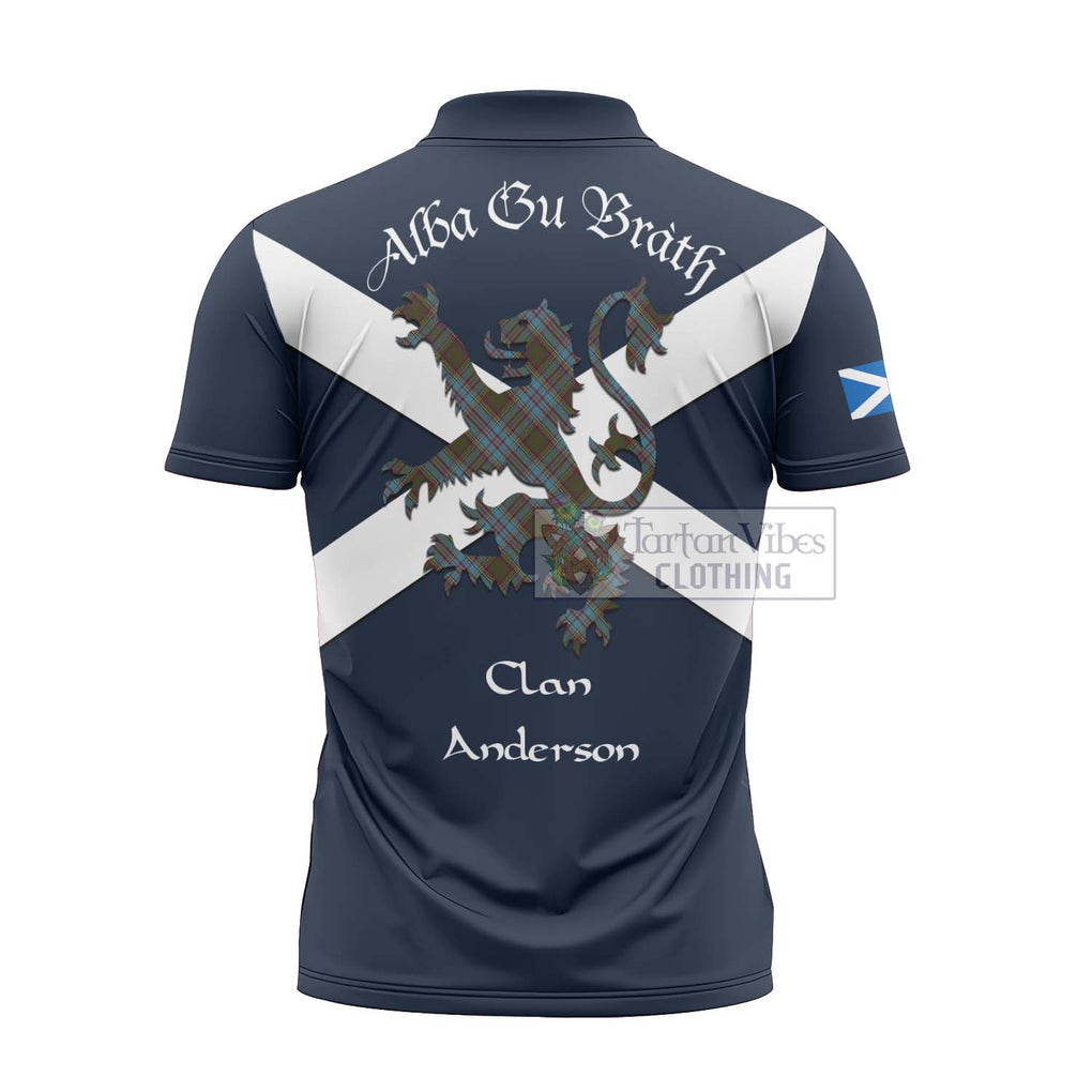 Tartan Vibes Clothing Anderson Tartan Lion Rampant Zipper Polo Shirt – Proudly Display Your Heritage with Alba Gu Brath and Clan Name