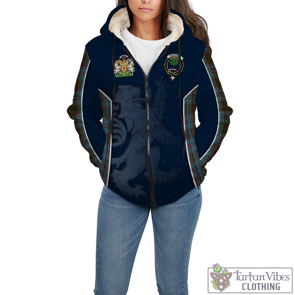 Tartan Vibes Clothing Anderson Tartan Sherpa Hoodie with Family Crest and Lion Rampant Vibes Sport Style