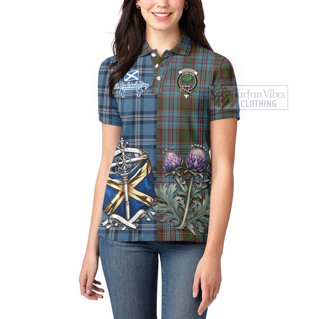 Tartan Vibes Clothing Anderson Tartan Women's Polo Shirt Happy St. Andrew's Day Half Tartan Style