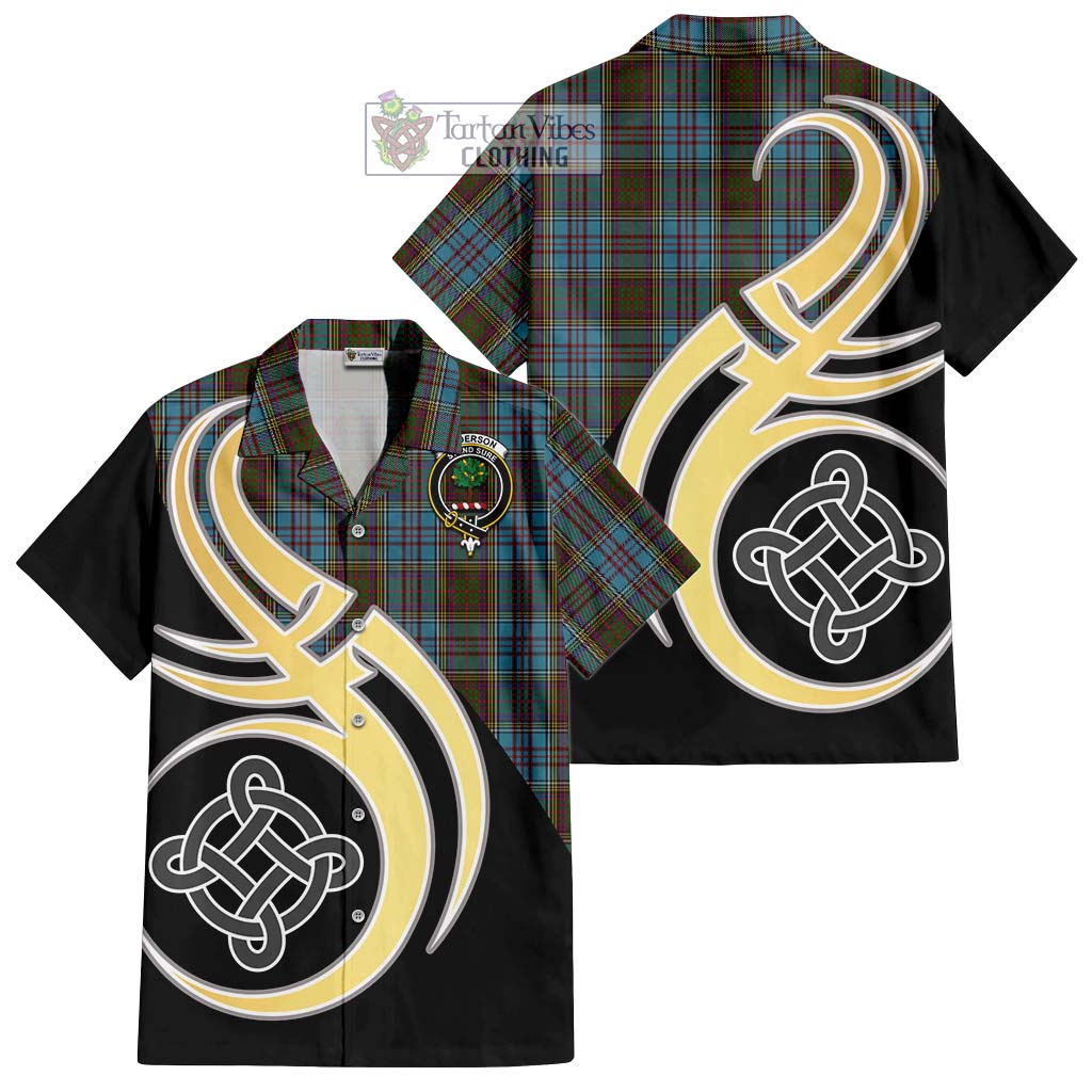 Anderson Tartan Short Sleeve Button Shirt with Family Crest and Celtic Symbol Style - Tartan Vibes Clothing