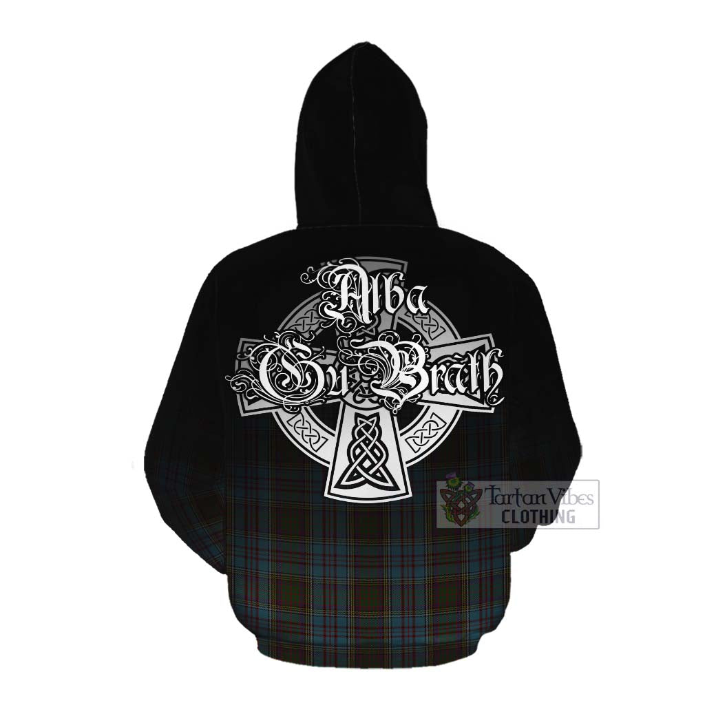 Tartan Vibes Clothing Anderson Tartan Cotton Hoodie Featuring Alba Gu Brath Family Crest Celtic Inspired