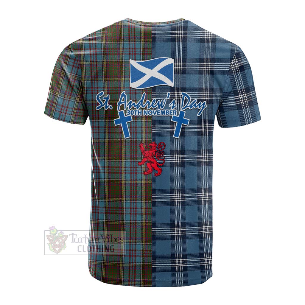 Tartan Vibes Clothing Anderson Tartan Cotton T-shirt Happy St. Andrew's Day Half Tartan Style