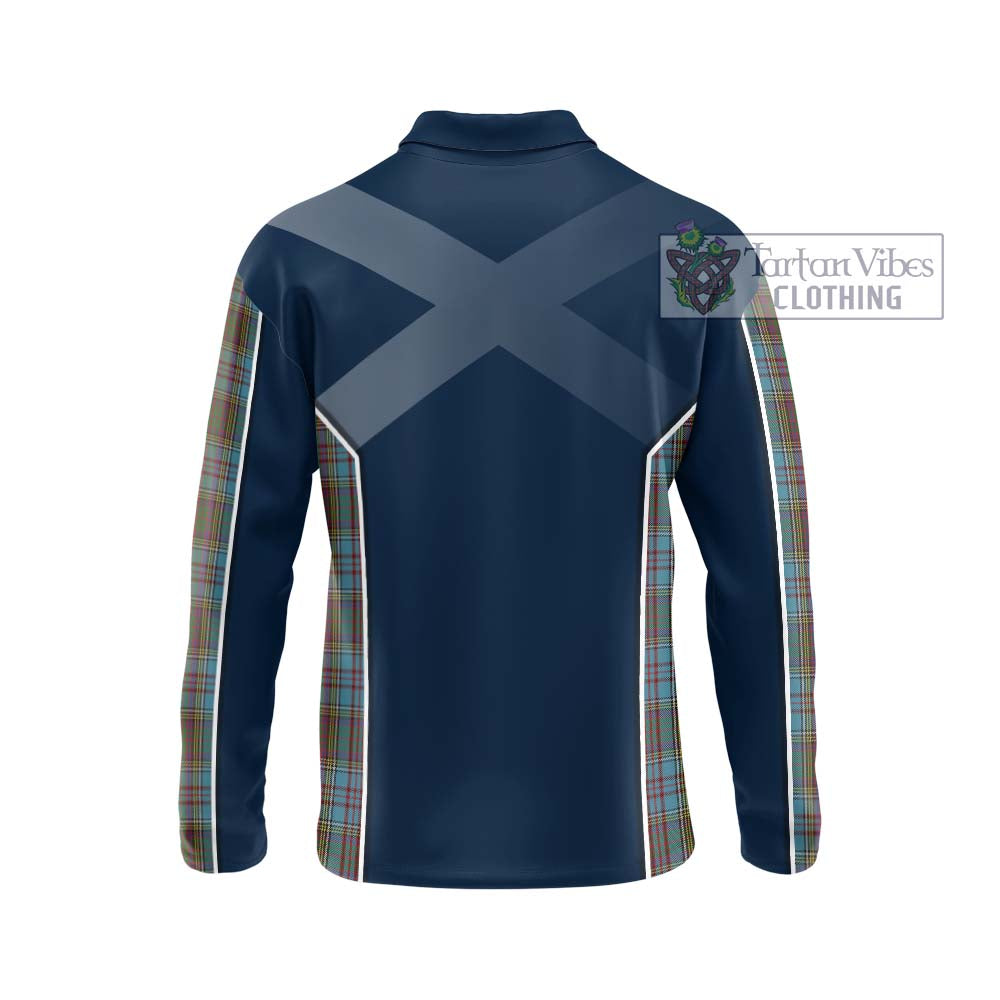 Anderson Tartan Long Sleeve Polo Shirt with Family Crest and Lion Rampant Vibes Sport Style - Tartan Vibes Clothing