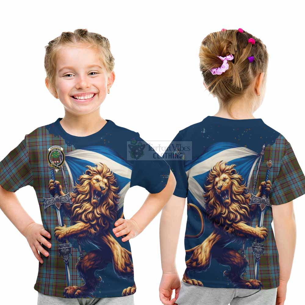 Tartan Vibes Clothing Anderson Tartan Family Crest Kid T-Shirt with Scottish Majestic Lion