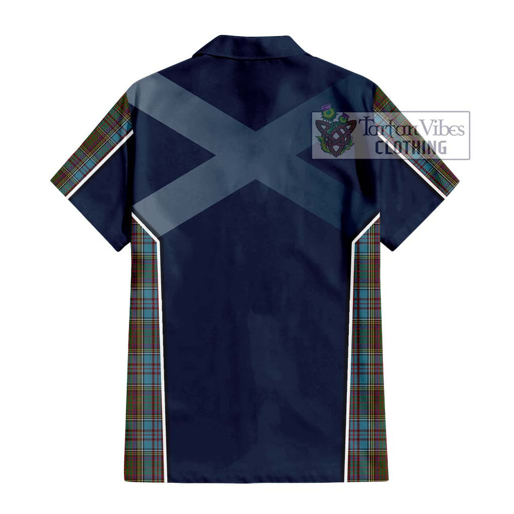 Anderson Tartan Short Sleeve Button Shirt with Family Crest and Lion Rampant Vibes Sport Style - Tartan Vibes Clothing