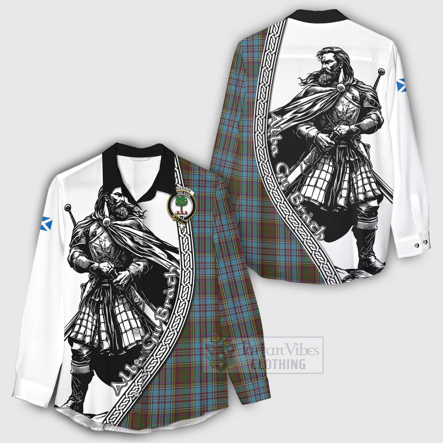 Tartan Vibes Clothing Anderson Tartan Clan Crest Women's Casual Shirt with Highlander Warrior Celtic Style