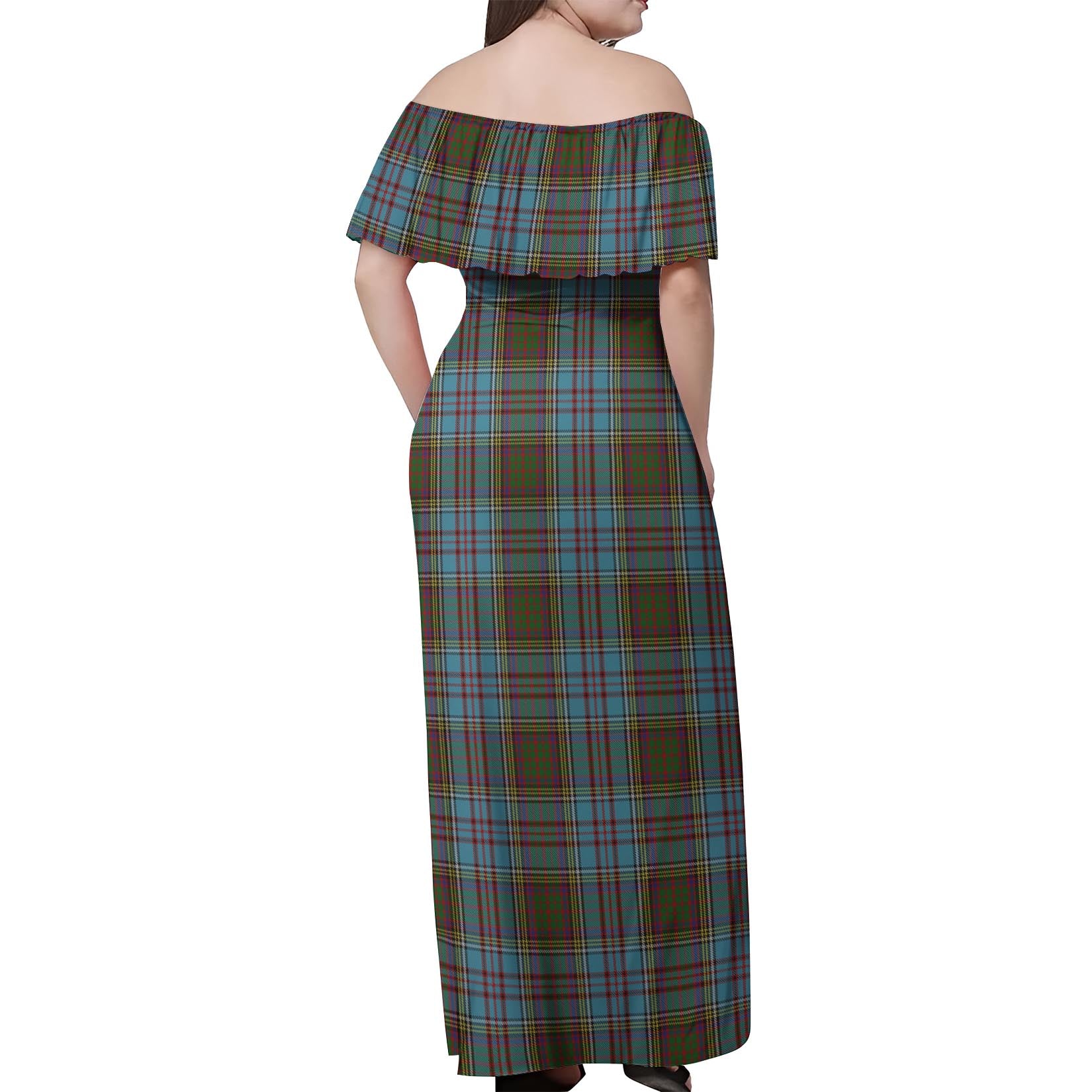 Anderson Tartan Off Shoulder Long Dress - Tartanvibesclothing