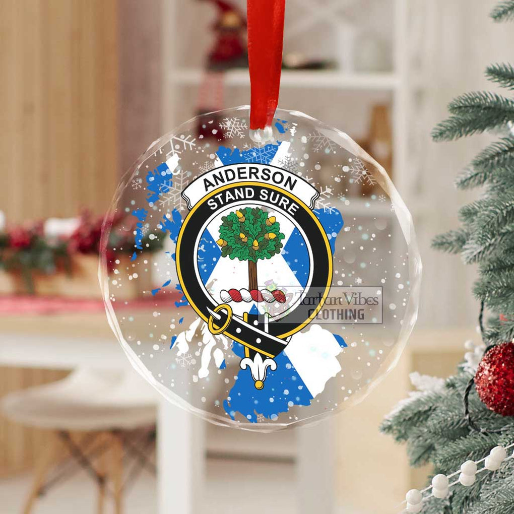 Tartan Vibes Clothing Anderson Clan Crest Christmas Glass Ornament with Scotland Map