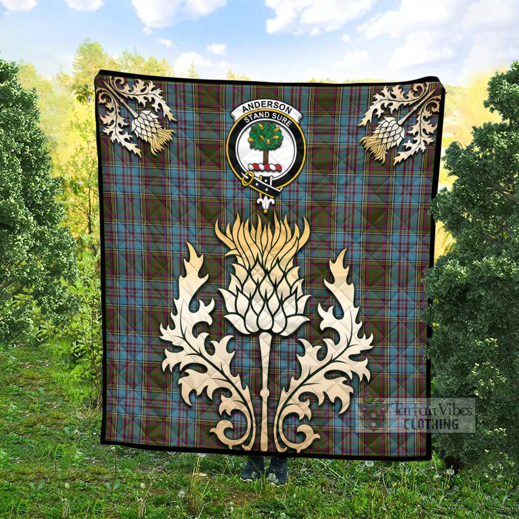 Tartan Vibes Clothing Anderson Tartan Quilt with Family Crest and Golden Thistle Style