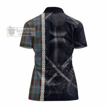 Anderson Tartan Women's Polo Shirt with Family Crest Cross Sword Thistle Celtic Vibes