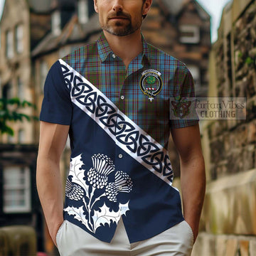 Anderson Tartan Short Sleeve Button Shirt Featuring Thistle and Scotland Map