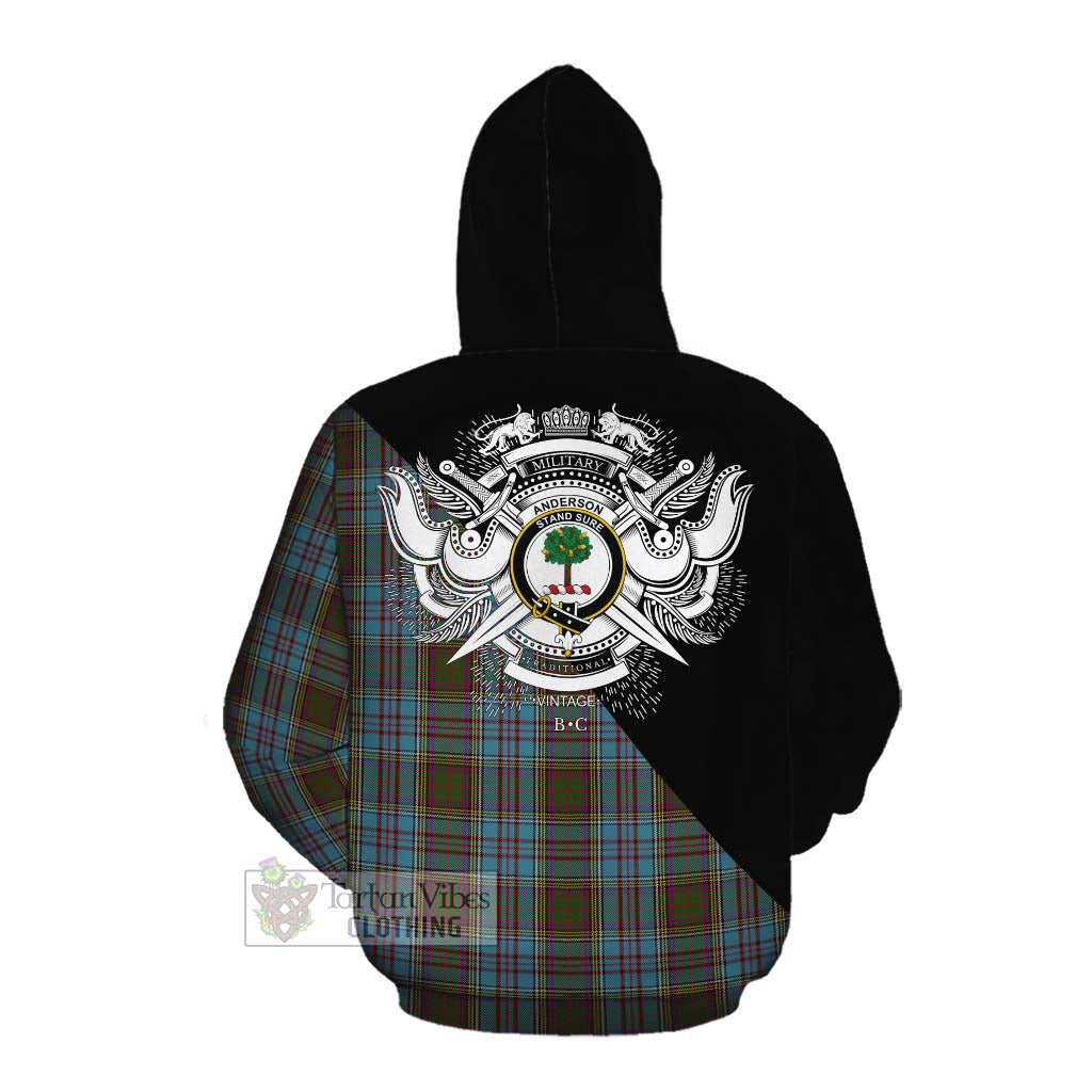 Tartan Vibes Clothing Anderson Tartan Cotton Hoodie with Family Crest and Military Logo Style