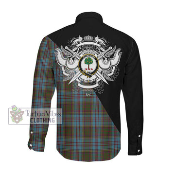 Anderson Tartan Long Sleeve Button Shirt with Family Crest and Military Logo Style