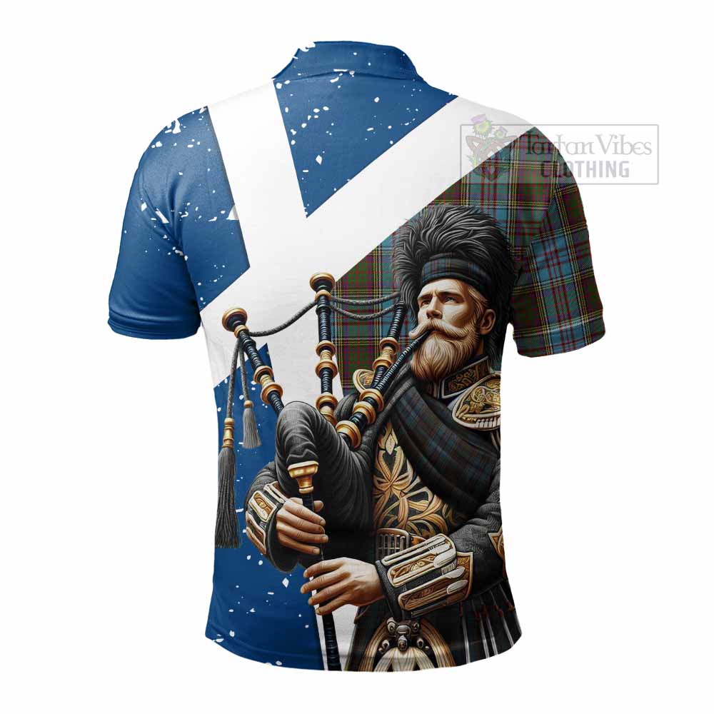 Tartan Vibes Clothing Anderson Tartan Polo Shirt with Family Crest Scottish Bagpiper Vibes