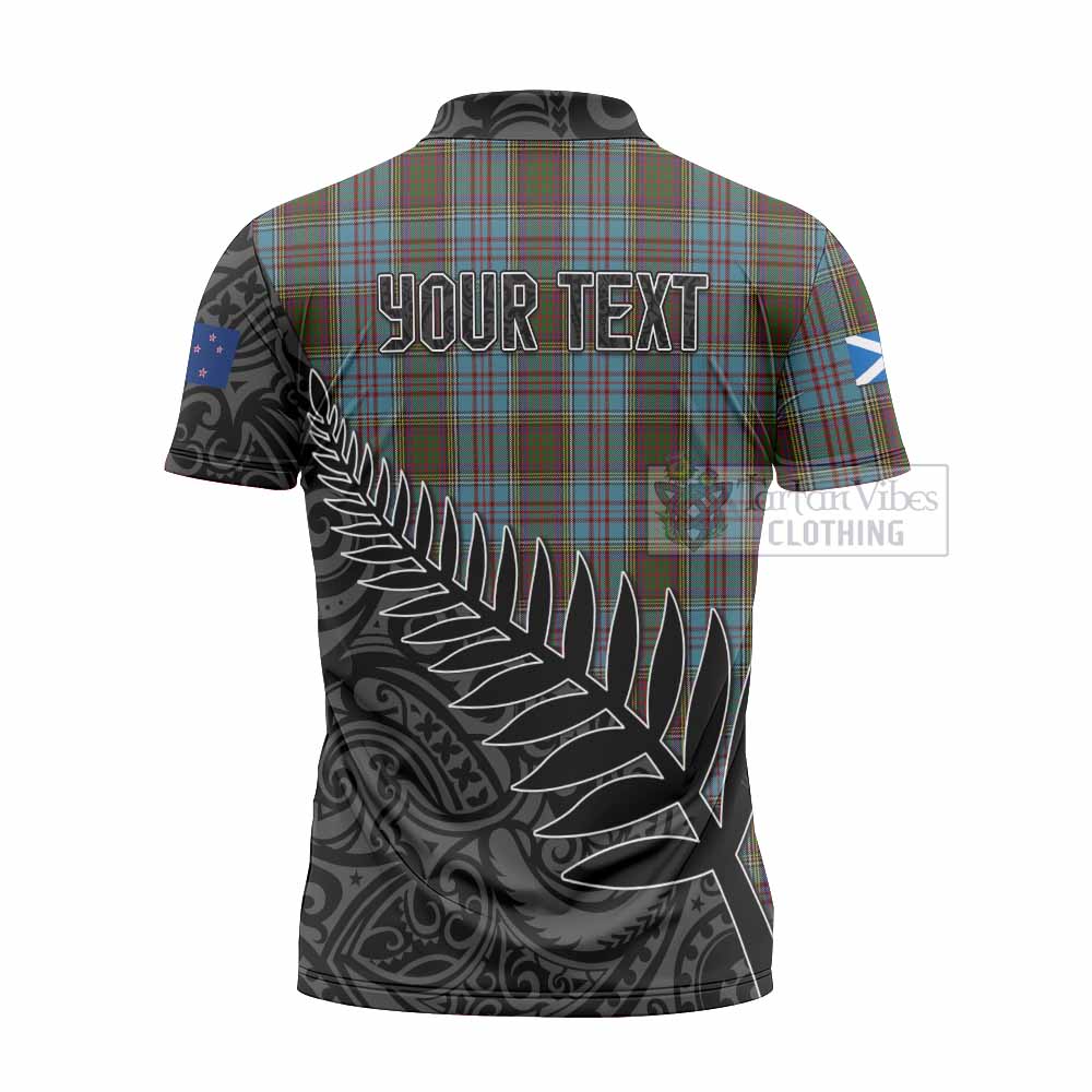 Tartan Vibes Clothing Anderson Crest Tartan Zipper Polo Shirt with New Zealand Silver Fern Half Style