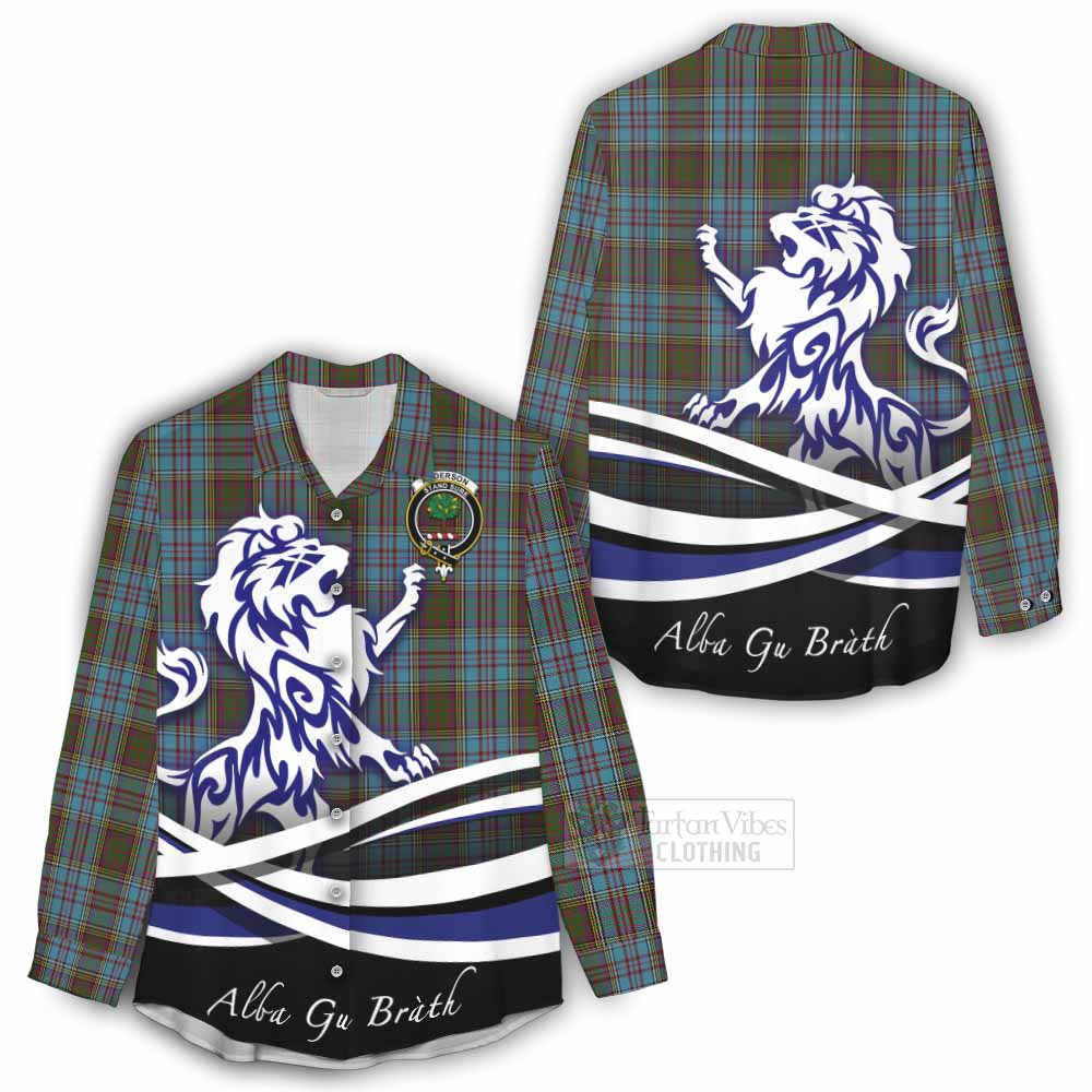 Tartan Vibes Clothing Anderson Tartan Women's Casual Shirt with Alba Gu Brath Regal Lion Emblem