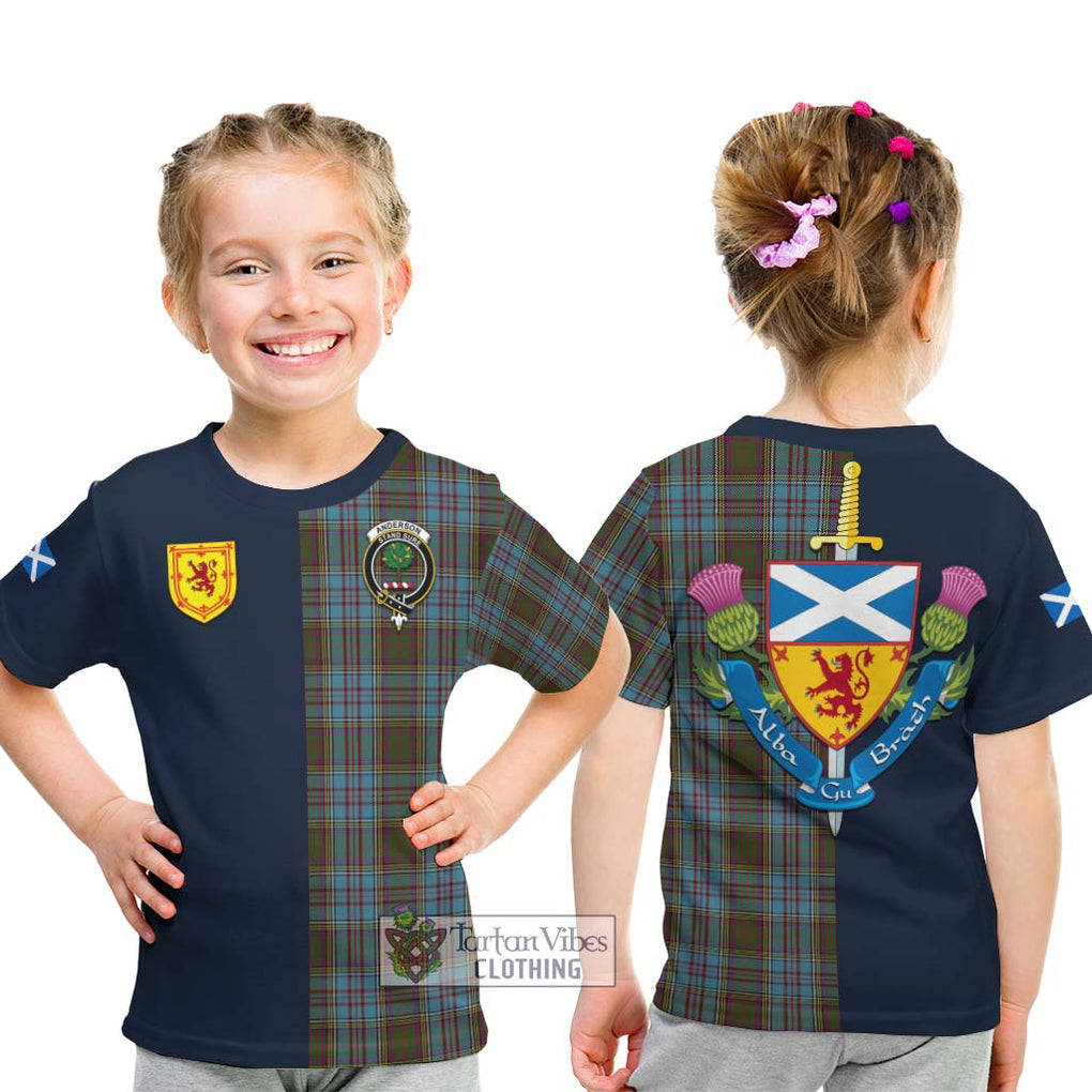 Tartan Vibes Clothing Anderson Tartan Kid T-Shirt with Scottish Lion Royal Arm Half Style